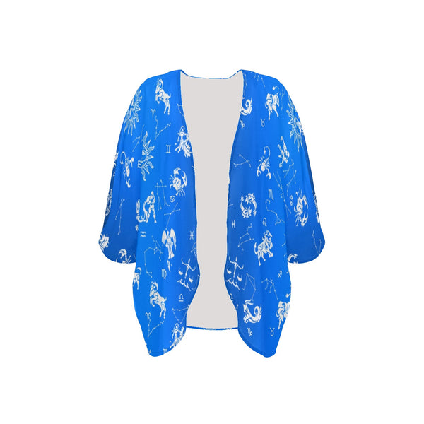 zodiac constellation print 2 Women's Kimono Chiffon Cover Up (Model H51) - Objet D'Art