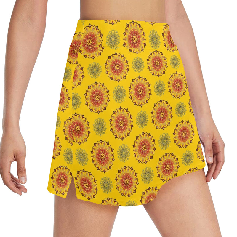 mandala gold print 3 Women's Golf Skirt with Pockets (Model D64) - Objet D'Art
