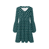 yin and yang green pattern print V-Neck Loose Fit Dress (Model D62) - Objet D'Art