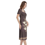 Hidden Dragon Puff Sleeve Split Thigh Midi Dress - Objet D'Art