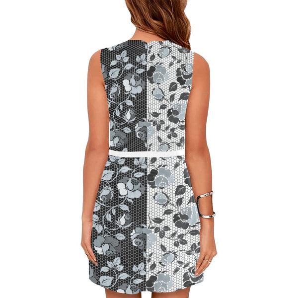 selenium gray print 4 Eos Women's Sleeveless Dress (Model D01) - Objet D'Art