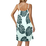 dark green light green background print Drawstring Neck Sleeveless Dress (Model D68) - Objet D'Art