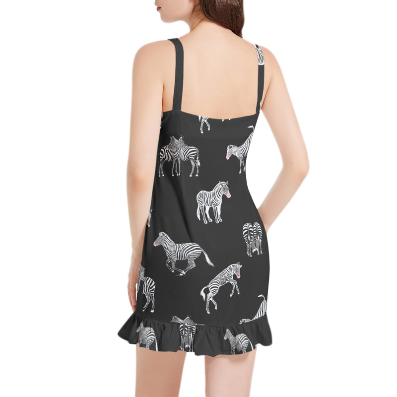 Zesty Zebra Sleeveless Square Neck Ruffle Hem Mini Dress - Objet D'Art