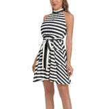 Striped Ruffle Hem Belted Halter Dress - Objet D'Art