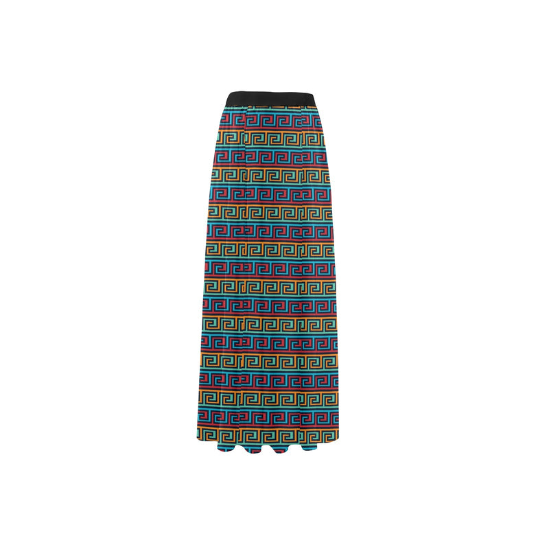 poly chrome print greek key High Slit Long Beach Dress (Model S40) - Objet D'Art