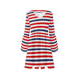 americana stars and stripes striped print 2 V-Neck Loose Fit Dress (Model D62) - Objet D'Art