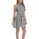 Striped Ruffle Hem Belted Halter Dress - Objet D'Art