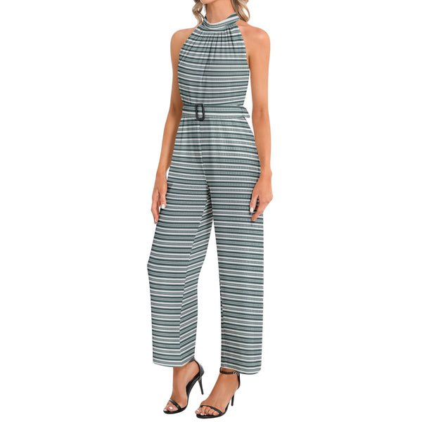Halter Neck Buckle Belted Jumpsuit - Objet D'Art