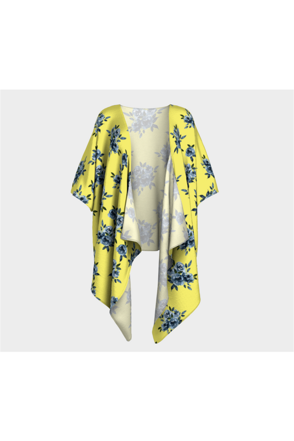 Blue & Yellow Floral Draped Kimono - Objet D'Art