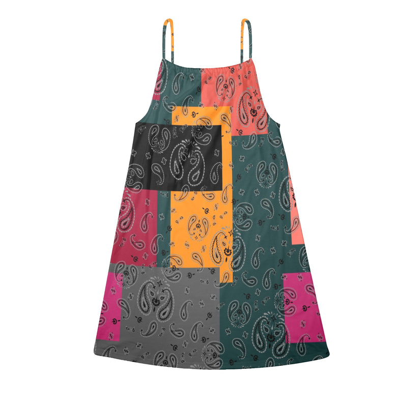 bandana print calico yoga_leggings_template-Recovered-Recovered copy Drawstring Neck Sleeveless Dress (Model D68) - Objet D'Art