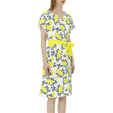 Batwing Sleeve Notch Neck Casual Dress with Belt - Objet D'Art