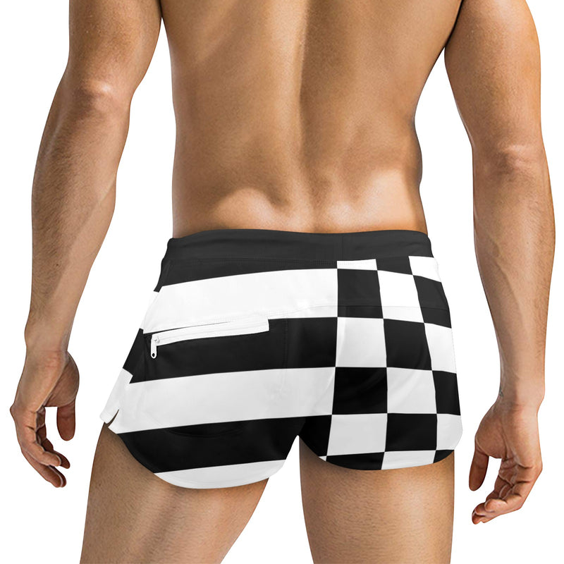 black 2 9k Men's Swim Trunks with Zipper Pocket (Model L71) - Objet D'Art