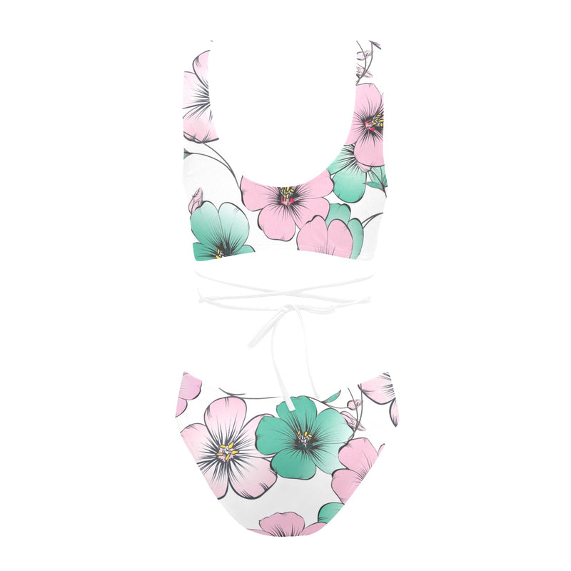 pink green floral mj shoes Cross String Bikini Set (Model S29) - Objet D'Art