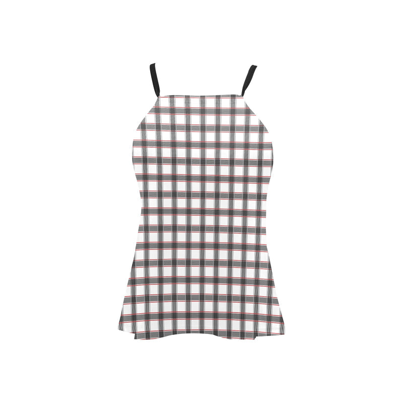 grid red gray print 2 Loose Fit Halter Neck Top (Model T68) - Objet D'Art