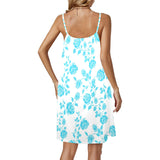 blue rose print Drawstring Neck Sleeveless Dress (Model D68) - Objet D'Art