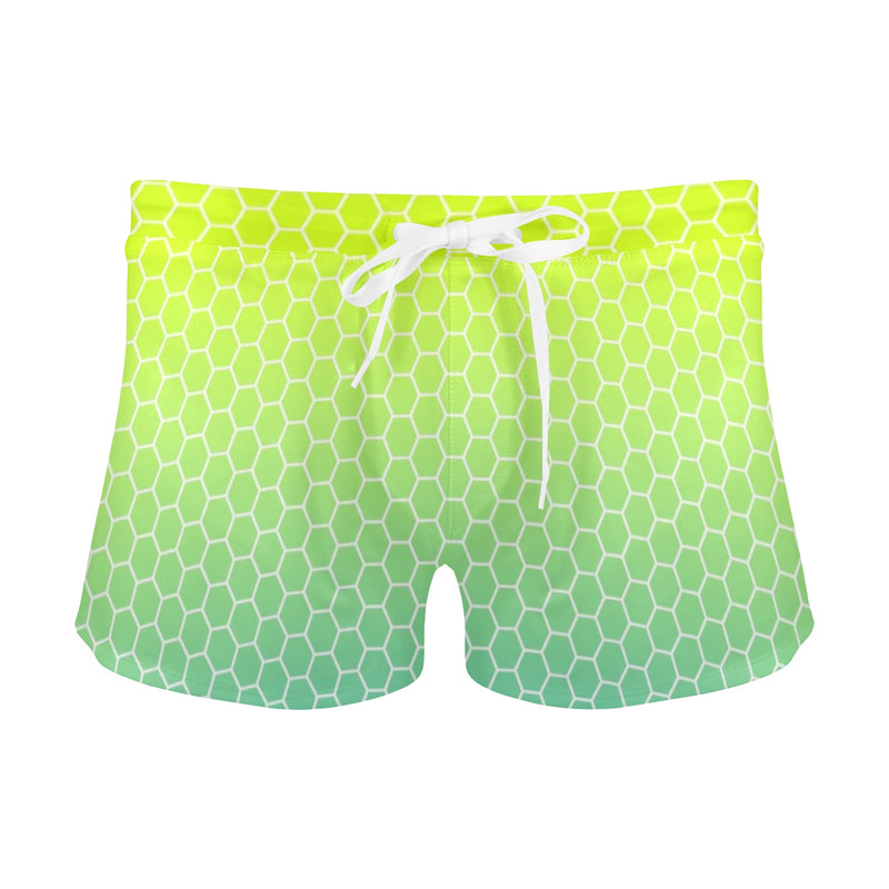 neon green hex print 5 Men's Swim Trunks with Zipper Pocket (Model L71) - Objet D'Art
