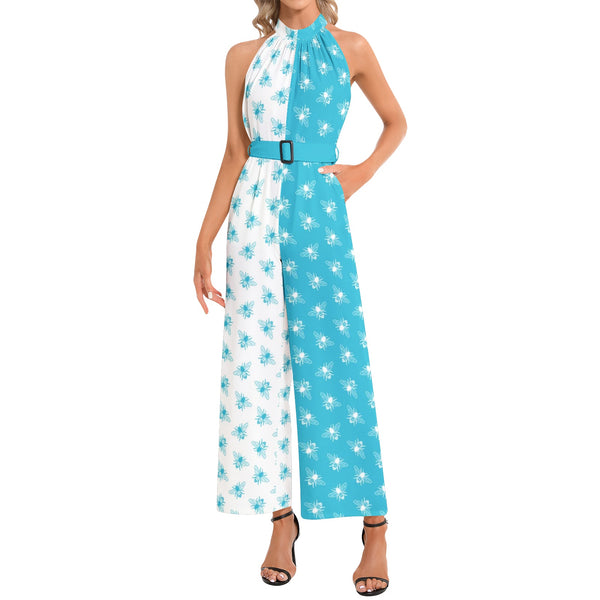 Halter Neck Buckle Belted Jumpsuit - Objet D'Art