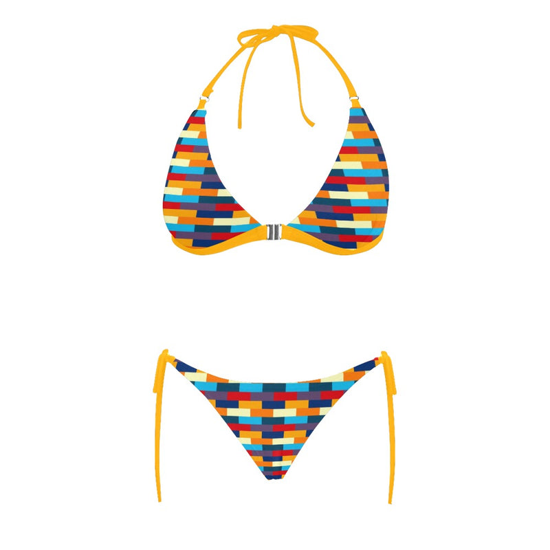 self portrait color scheme print Buckle Front Halter Bikini Swimsuit (Model S08) - Objet D'Art