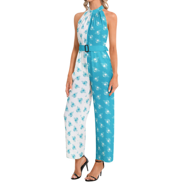 Halter Neck Buckle Belted Jumpsuit - Objet D'Art