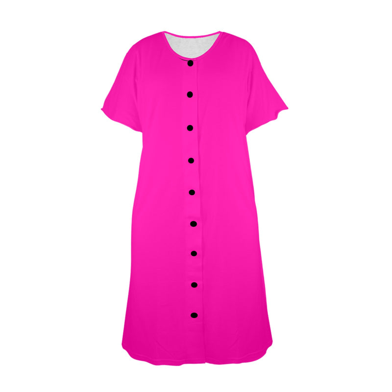 fuchsia solid print 6Q Women's Button Front House Dress - Objet D'Art