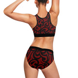 red and black scroll print Women's Sports Bra Yoga Set - Objet D'Art