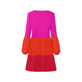 fuchsia anal1 print V-Neck Loose Fit Dress (Model D62) - Objet D'Art