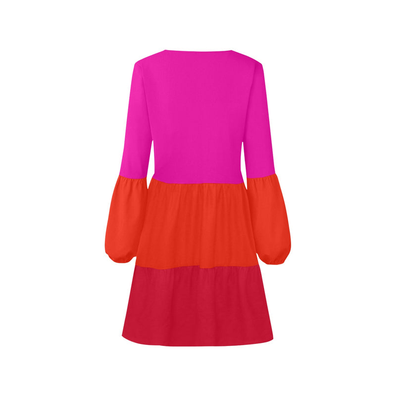 fuchsia anal1 print V-Neck Loose Fit Dress (Model D62) - Objet D'Art