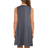 horizontal striped black gray print Sleeveless A-Line Pocket Dress (Model D57) - Objet D'Art
