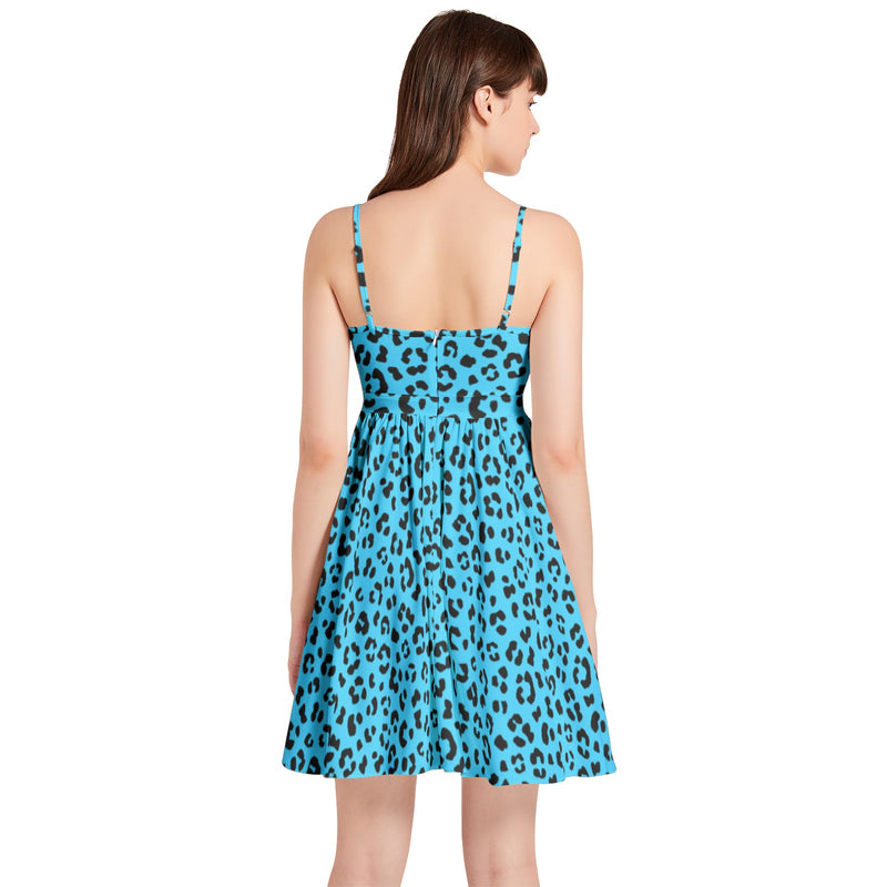 Leopard Print Spaghetti Strap Sleeveless Falred Hem Short Dress - Objet D'Art