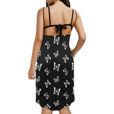 white butterfly silhouettes on Black print Spaghetti Strap Backless Beach Cover Up Dress (Model D65) - Objet D'Art