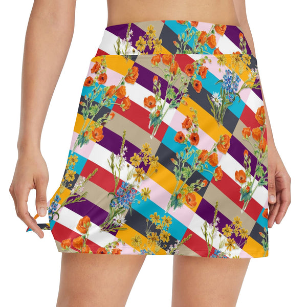 floral striped swimwear Women's Golf Skirt with Pockets (Model D64) - Objet D'Art