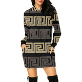 brown beige greek key print 10A All Over Print Hoodie Mini Dress (Model H27) - Objet D'Art