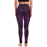 purple rose print 4 Women's All Over Print Leggings with Pockets (Model L56) - Objet D'Art