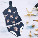 dark blue print 2 Women's One Shoulder Backless Swimsuit (Model S44) - Objet D'Art