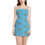 Butterfly and Polka Dots Sleeveless Square Neckline Spaghetti Strap Mini Dress - Objet D'Art