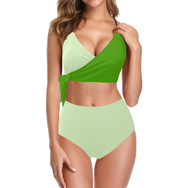 avocado spread solid print Knot Side Bikini Swimsuit (Model S37) - Objet D'Art