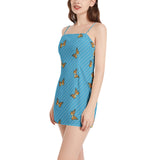 Butterfly and Polka Dots Sleeveless Square Neckline Spaghetti Strap Mini Dress - Objet D'Art