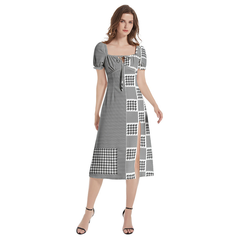 Puff Sleeve Split Thigh Midi Dress - Objet D'Art
