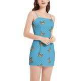 Butterfly and Polka Dots Sleeveless Square Neckline Spaghetti Strap Mini Dress - Objet D'Art