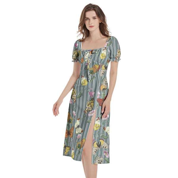 Puff Sleeve Split Thigh Midi Dress - Objet D'Art
