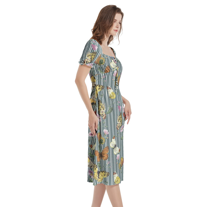 Puff Sleeve Split Thigh Midi Dress - Objet D'Art