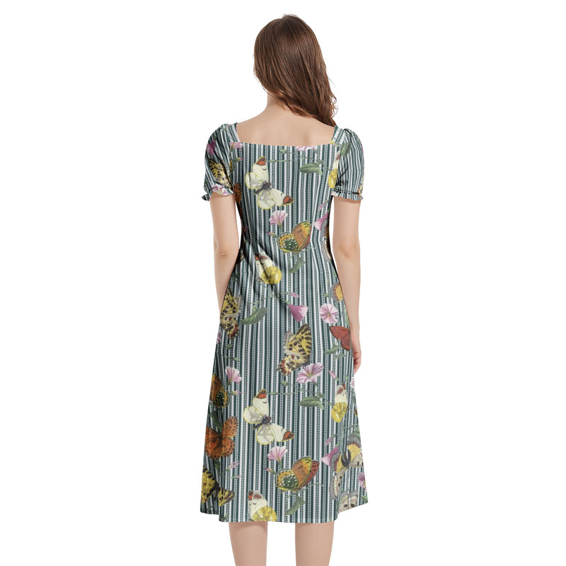 Puff Sleeve Split Thigh Midi Dress - Objet D'Art