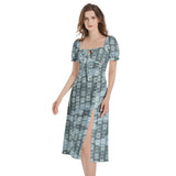 Puff Sleeve Split Thigh Midi Dress - Objet D'Art