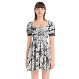 Love Print Puff Sleeve Sweetheart Neck Short Dress - Objet D'Art