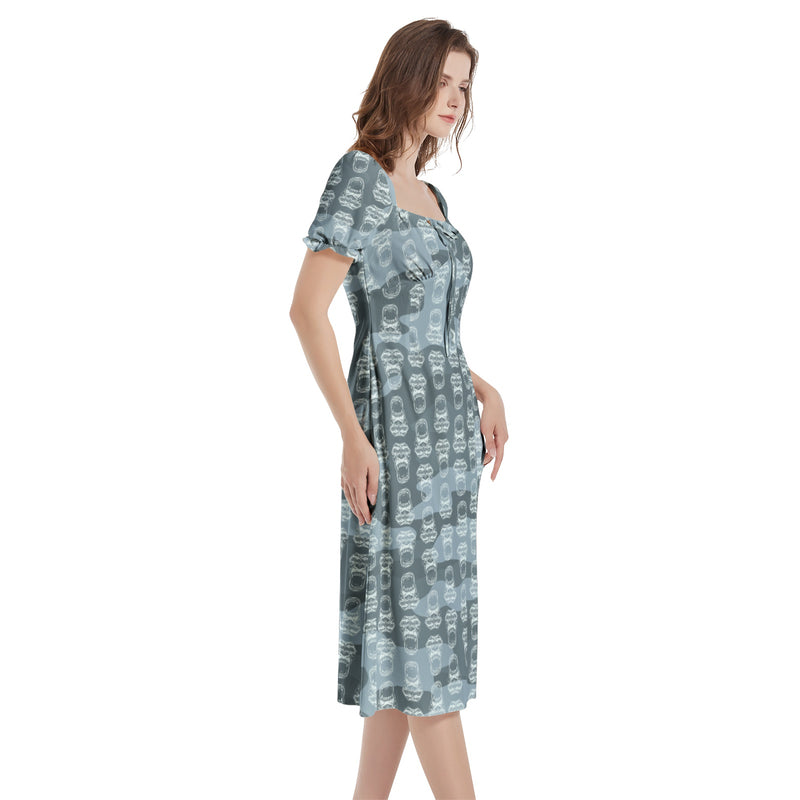 Puff Sleeve Split Thigh Midi Dress - Objet D'Art