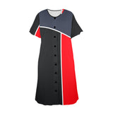gray black red print 2A Women's Button Front House Dress - Objet D'Art
