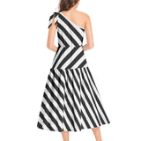 Striped Ruffle Hem One Shoulder Midi Dress - Objet D'Art