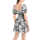 Love Print Puff Sleeve Sweetheart Neck Short Dress - Objet D'Art