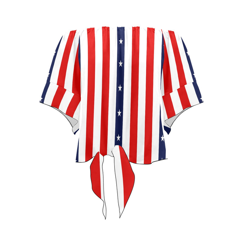 stars and stripes print 2 Off Shoulder Knot Front Blouse (Model T71) - Objet D'Art