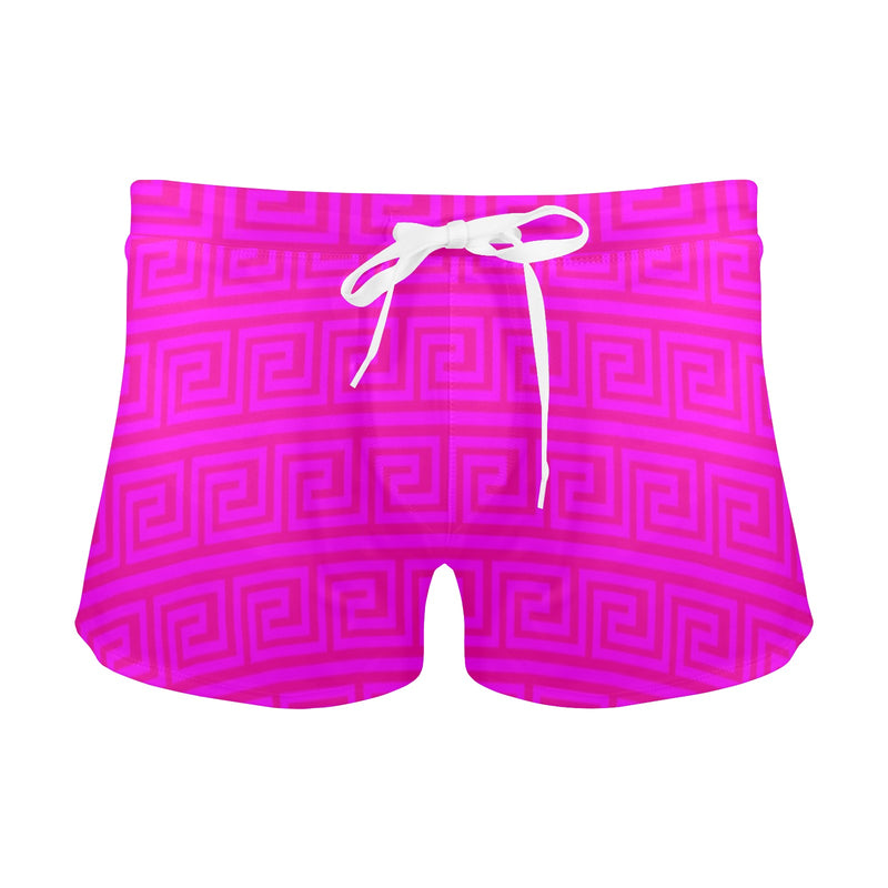 fuchsia greek key offset print Men's Swim Trunks with Zipper Pocket (Model L71) - Objet D'Art